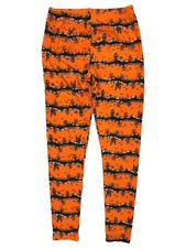 Junior Womens Orange Graveyard Cemetery Halloween Leggings Stretch Pants