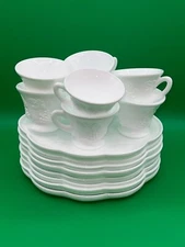 8 sets of Milk glass snack tray, cup and snack tray sets