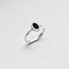 Sterling Silver Small Simple Oval Black Onyx Ring, Silver Rings, Stone Ring