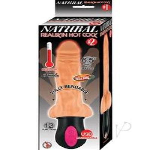 Natural Realskin Hot Cock #2 Rechargeable Warming Vibrator 6.5in - Vanilla - Image 3 of 3