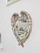 Angel Wings Mirror Heart Shaped Feathered Distressed Home Decor Hanging Wall