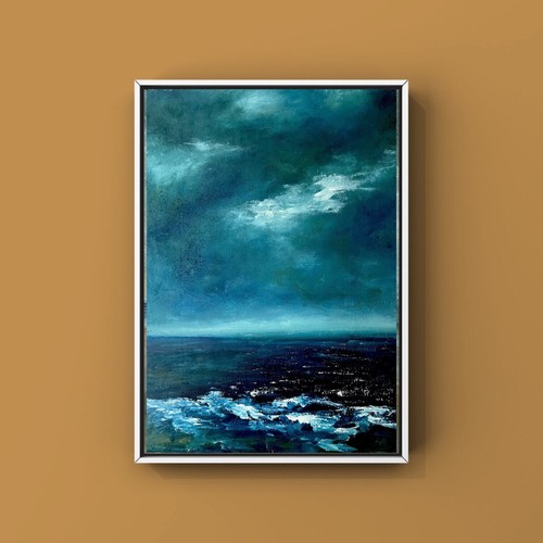 40x30cm Oil On Wood HJMARSH Original Painting “The Last Of The Light” Seascape - Picture 12 of 12