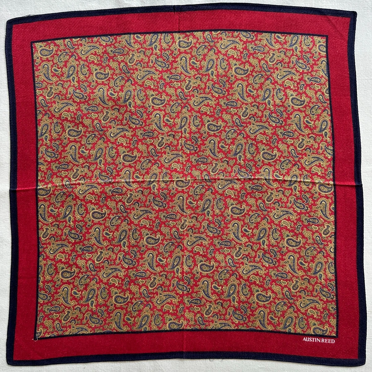 Vintage Mens Handkerchief Red Cotton Paisley Green Classic Pocket Square 18"