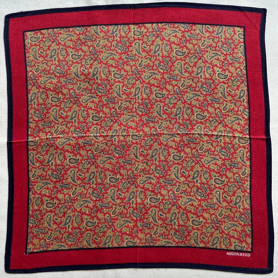 Pañuelo vintage para hombre rojo algodón cachemir verde clásico cuadrado de bolsillo 18" Foto 3 de 4