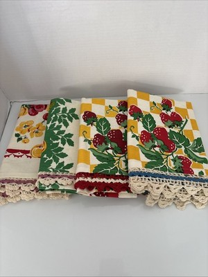 Moda Home Set Of 4 100% Cotton Vintage Style Hand Towels Fruit Design India