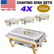 4 Pack Chafing Dish Buffet Set 9QT Stainless Steel Chafing Dishes Gold Silver