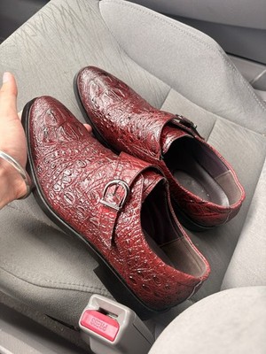 Marco Di Milano Men's Red Leather Croc Monk Strap Buckle Dress Shoes US 12