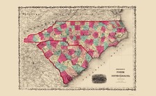 Historic State Map - North Carolina South Carolina - Johnson 1860 - Vintage