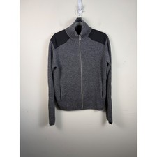 Maglione uomo Rag & Bone lana merino extra fine full zip grigio toppa tattica M