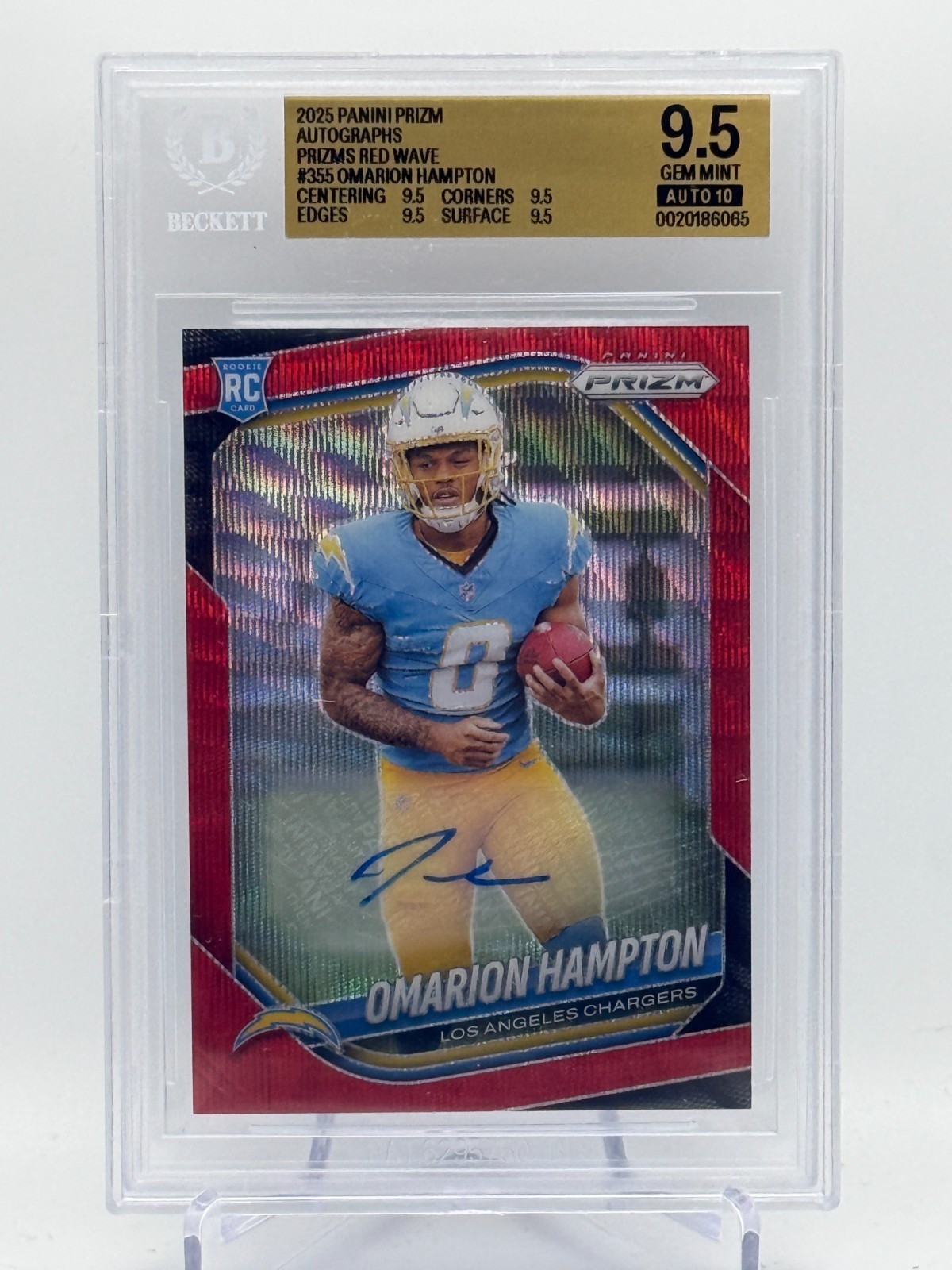 2025 Omarion Hampton Panini Prizm #355 Red Wave Auto RC /149 BGS 9.5/Auto 10