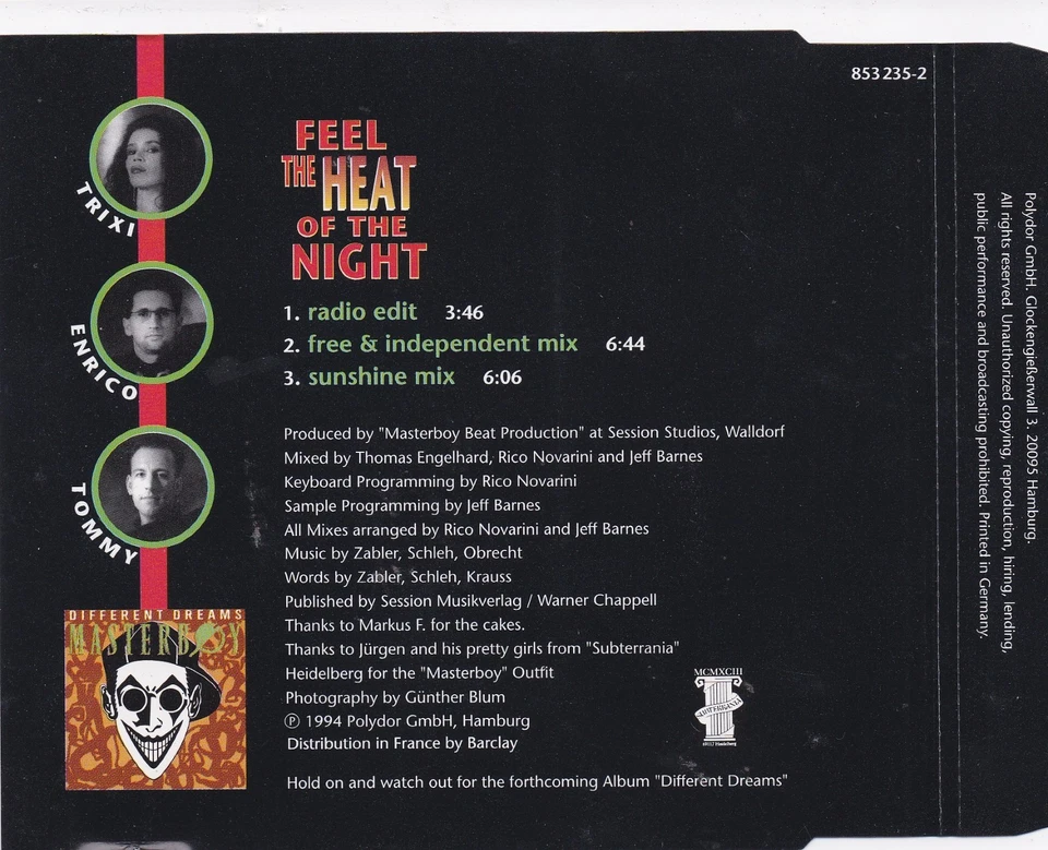 Masterboy - Feel The Heat Of The Night (3 Track Maxi CD) - Bild 2 von 2