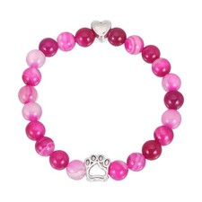 Stone Paw Bracelet,Heart Paw Print Dog Mom Memorial Bracelet,Rose Red