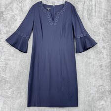 Talbots Dress Womens 10 Bell Sleeve Ponte Knit Sheath Office Floral Embroidered