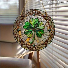 Acrylic St. Patrick's Day Round Decor Four-Leaf Clover Celtic Knot Window Sign
