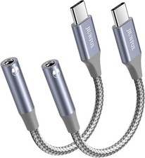 USB C to 3.5mm Headphone Jack Adapter, 2Pack USB-C Aux Audio Dongle Grey