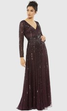 Mac Duggal 4977 Sz 8 Mulberry Red Embellished A-line Illusion Sleeves Gown $598