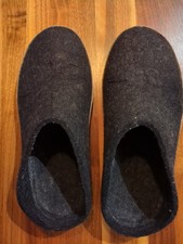 Glerups Charcoal Wool/Leather Slip-Ons, Size 42