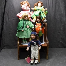 Paradise Galleries 15in Porcelain Holiday Doll Lot 5 w Stands Valentine Spring