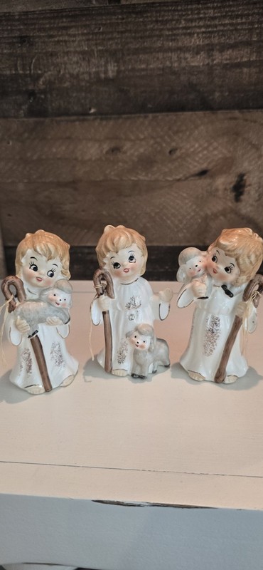 Vintage Josef Originals Christmas Shepherd Boys with Sheep Set 3 Figurines Japan