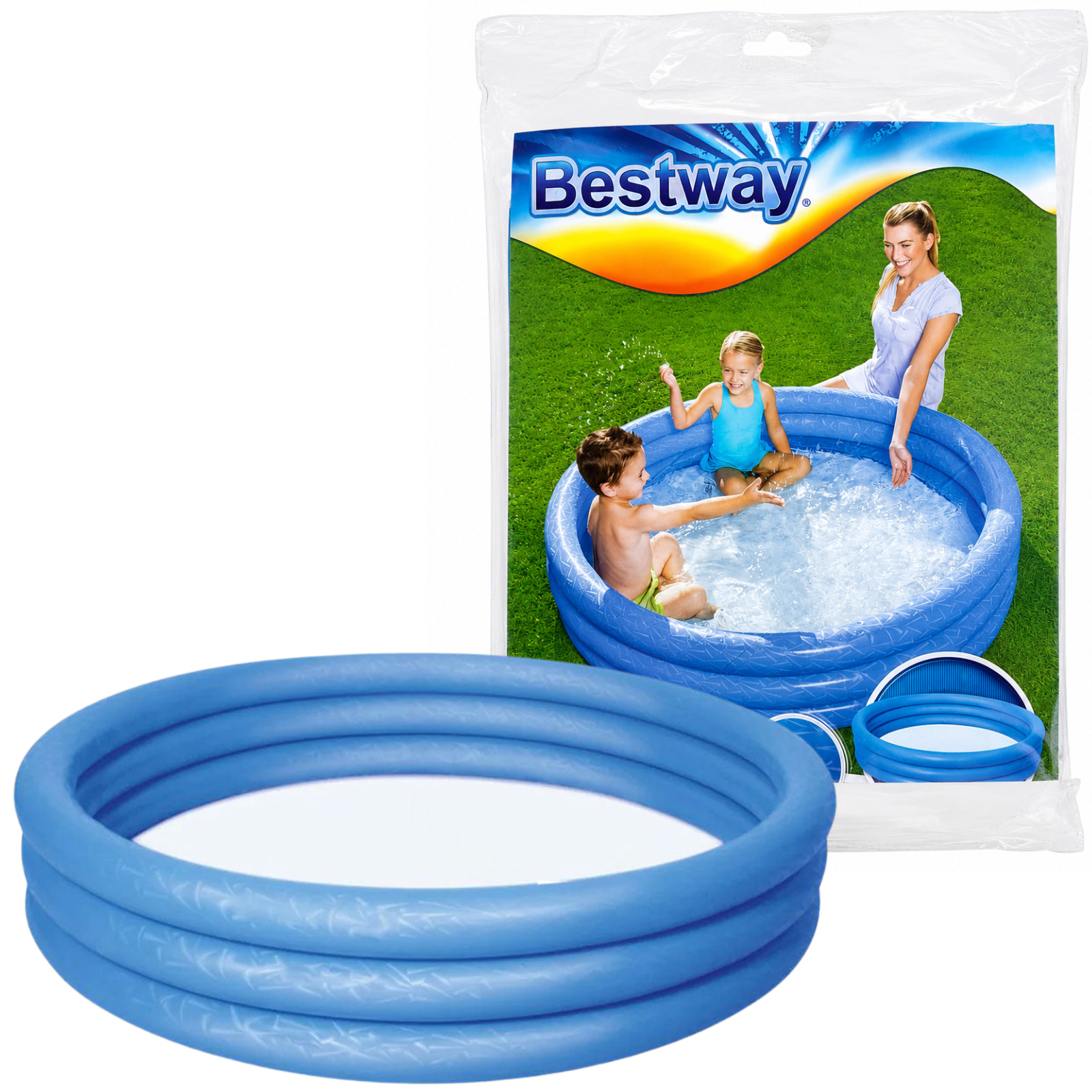 Bestway Kids Inflatable Paddling Pool 152cm 3 Ring Blue Garden Splash Play Pool