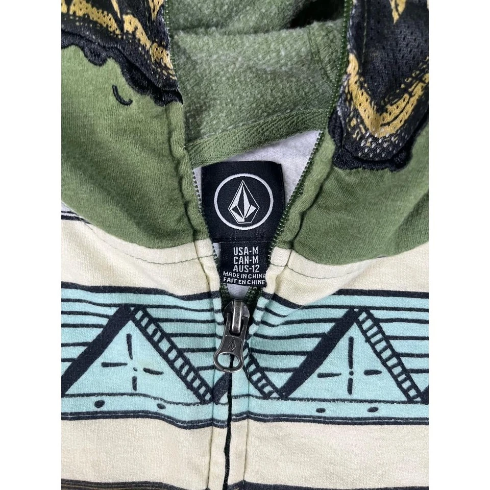 Chaqueta con Capucha Volcom Para Mujer Verde Azteca Rayas Cremallera Completa Talla M Foto 3 de 4