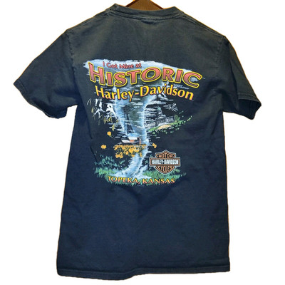 Vintage Harley Davidson Motorcycle Topeka Tornado Twister Biker T-shirt SMALL