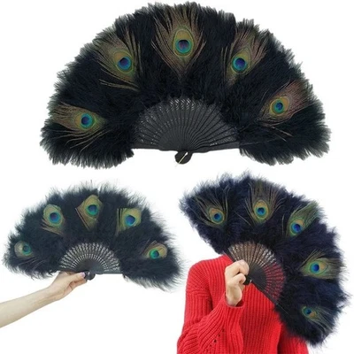 Portable Peacock Feather Fan Folding Hand Fan Wedding Party Dance Fan