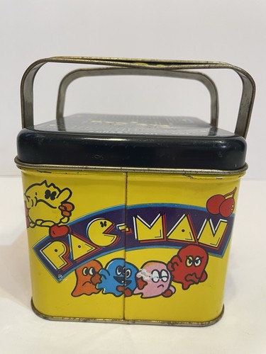 Vintage 1980 Pac-Man Tin Metal Container Lunchbox Bally Midway 6” Arcade Decor - Picture 8 of 11