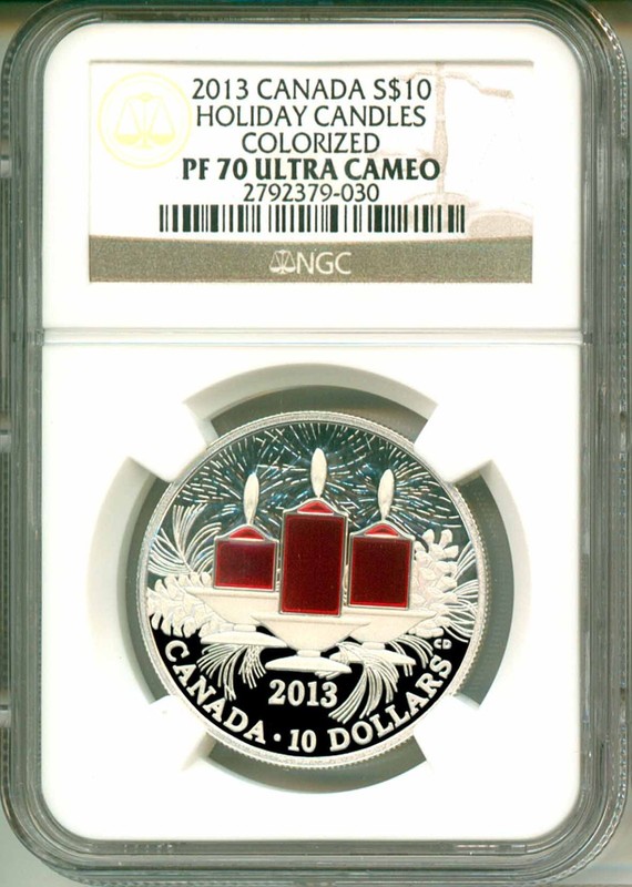 2013 Canada S$10 Holiday Candles Red Enameled Colorized NGC PF70 Ultra Cameo