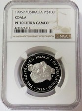 1996 P PLATINUM 200 MINTED AUSTRALIA $100 KOALA 1oz NGC PF 70 UC 3675.00 per troy oz