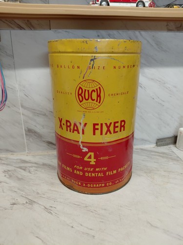 VINTAGE Buck X-ray FIXER TIN METAL CAN 5 Gallon size #4,x Ray Films/dental Film