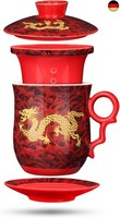 4 In 1 Chinesische Teetasse Mit Sieb Deckel Infusor Und Untertasse 400Ml Tee