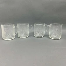 Duralex Les Verreries de Saint Gobain Clear Glass Cups Lot of 4 Christmas Tree