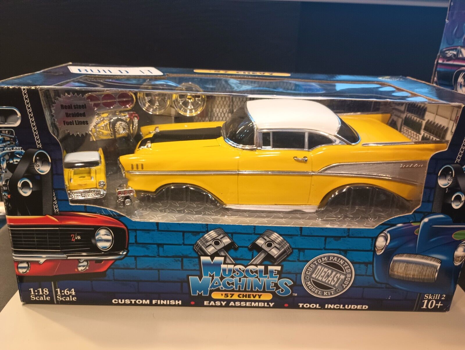 Muscle Machines BUILD IT 57 Chevy Yellow 1/18 and 1/64 scale  New