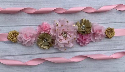 Pink White Gold Twinkle Twinkle Little Star Maternity Sash Belt //Baby Shower