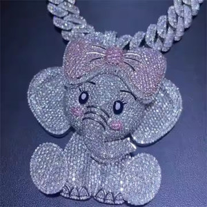 Authentic 4.00Ct Round Cut Moissanite Men's Elephant Pendant 14K White Gold Plated
