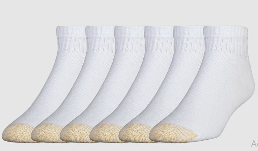 GoldToe Men's White Cotton Ankle Athletic Sock, 6 Pair Shoe Size 12-16