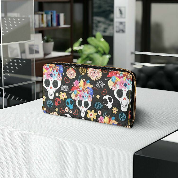 Day of The Dead Sugar Skull Faux Leather Zipper Wallet-Gothic-Women Wallet-Goth image 3