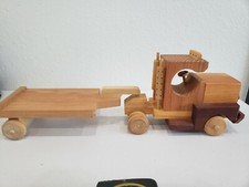 Handmade Solid Wood Construction Semi Hauler Truck with Trailer Toy