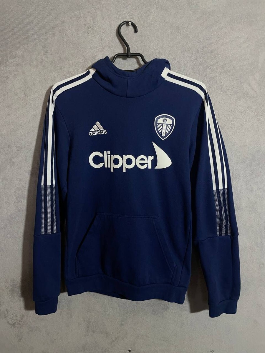 Leeds United Training Football Soccer Hoodie Jacket Blu Adidas Men