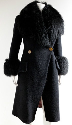 VIVIENNE WESTWOOD Black Wool Fitted Coat With Fur Collar VIVIENNE WESTWOOD Black Wool Fitted Coat With Fur Collar