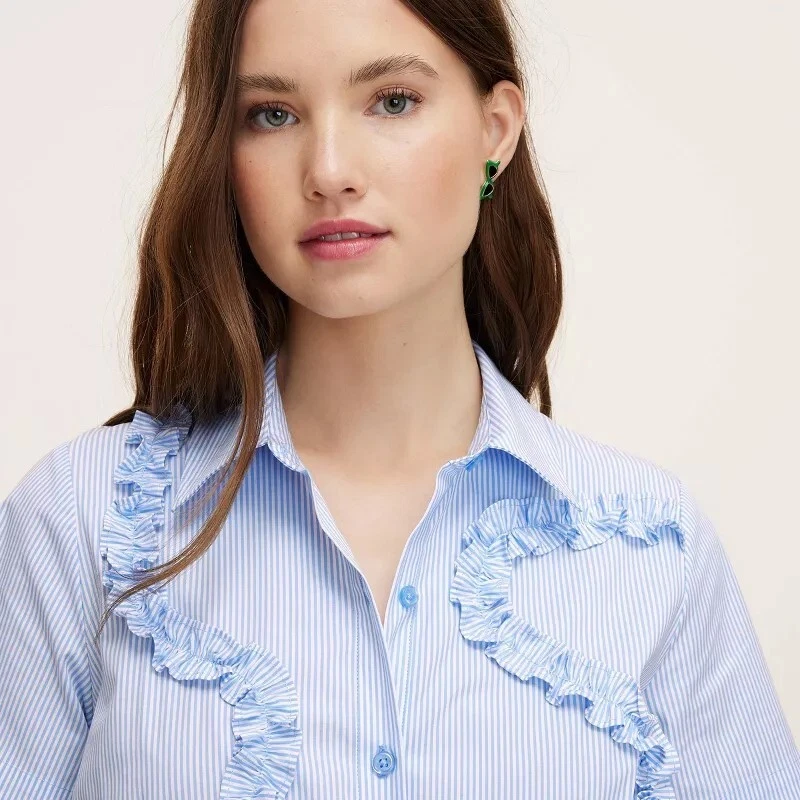 Camicia midi Kate Spade x Target Ribbon manica corta blu gessato XL 16