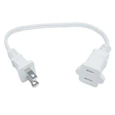 Short Extension Cord 1 Ft 18 AWG Small 2 Prong Power Cord Cable White Male to...