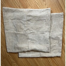 Set Of 2 Beige Ribbed Cotton Pillow Covers