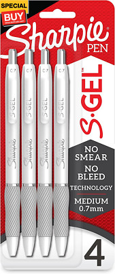 S-Gel, Gel Pens, Medium Point (0.7Mm), Pearl White Body, Black Gel Ink Pens, 4 C