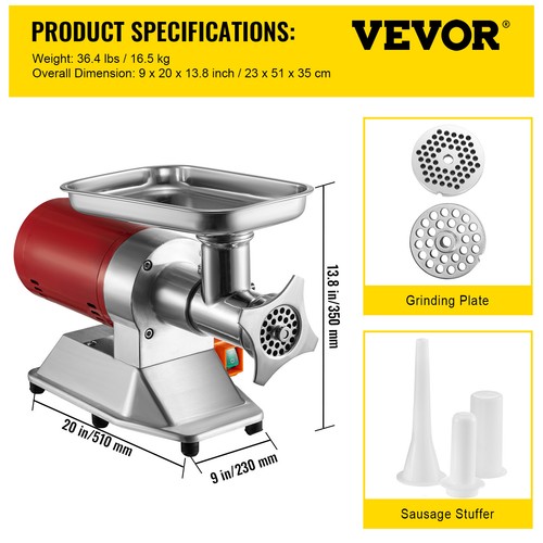 VEVOR Electric Meat Grinder Commercial 550lbs/h 850W Sausage Maker Meat