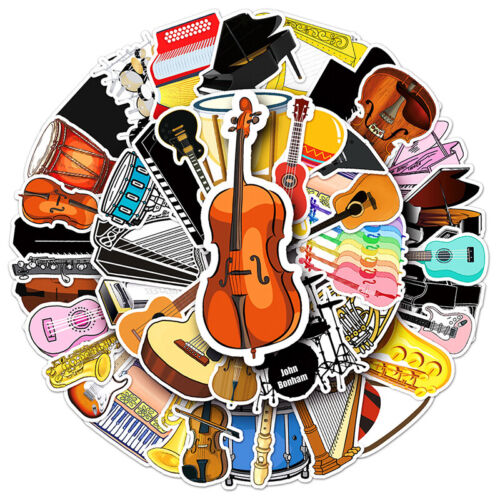 50 STCK. Cartoon Musikinstrument Gitarre Schlagzeug Klavier Aufkleber Laptop Auto Sticker Pe - Bild 1 von 9
