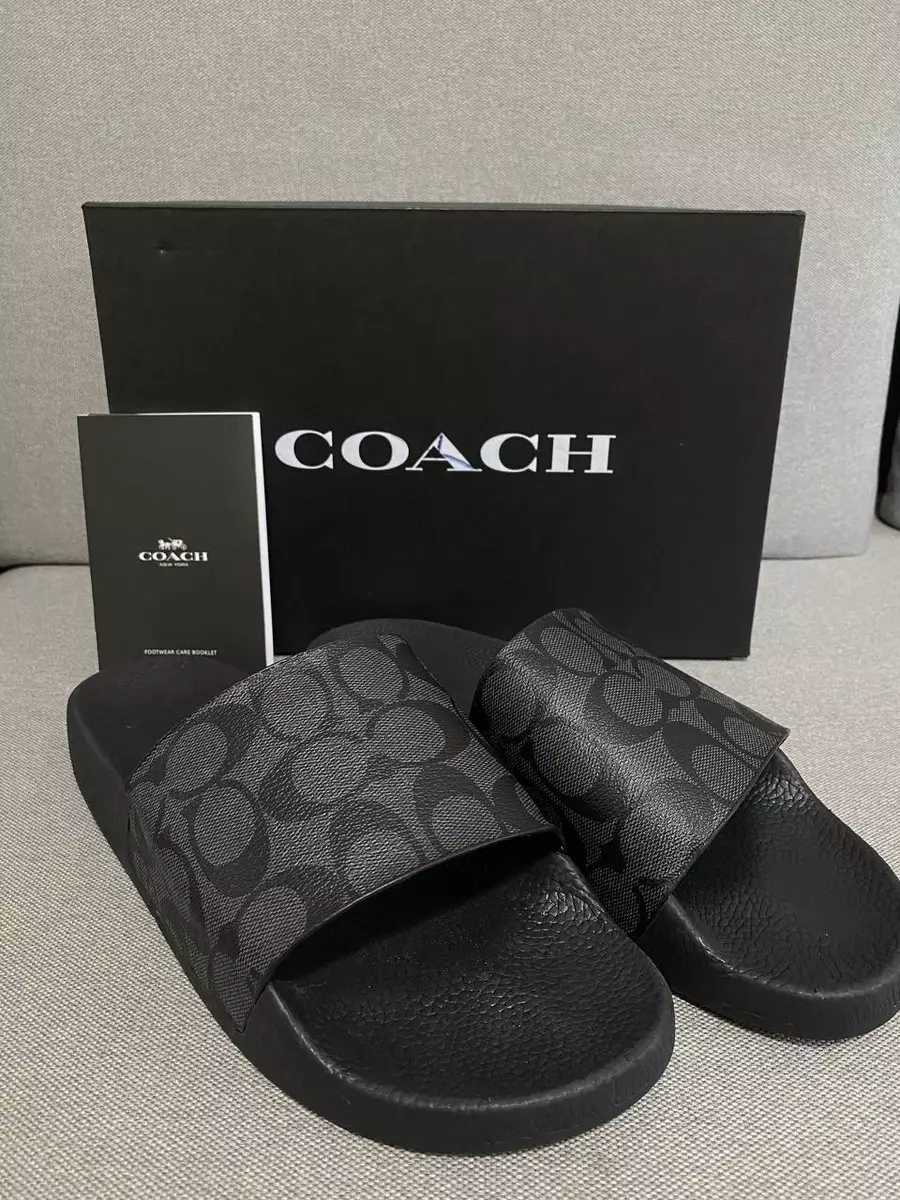 COACH Mens Sandals Signature Coated Canvas Pool Slide Black Slide