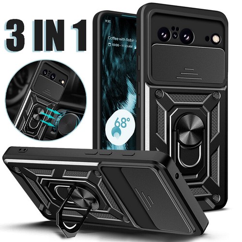 Ring Holder Armor Phone Case For Google Pixel 8 6 Pro Slide Lens Protect Cover