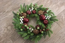 18" Evergreen Pine Apple Rattan Ball Crabapple Berry Snowball Grapevine Wreath